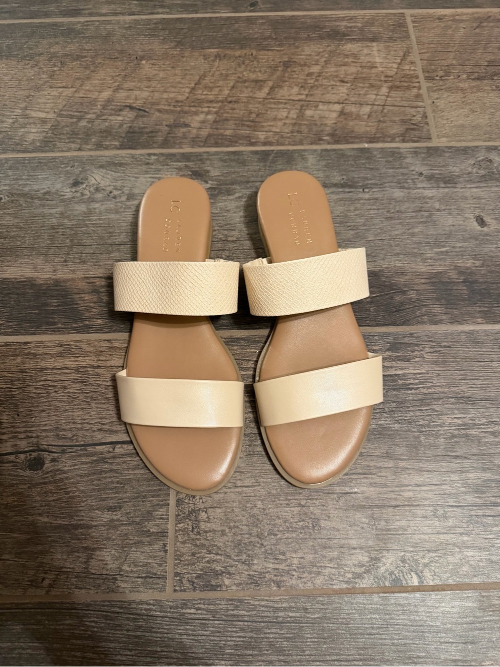 LC Lauren Conrad Neutral Double-Strap Slide Sandals in Beige